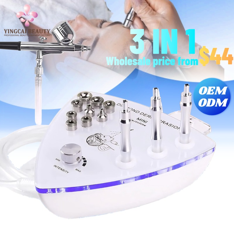 Portable Crystal Dermabrasion Kit Beauty Skin Device 3 in 1 Diamond Tip Microdermabrasion Vacuum Blackhead Facial Machine