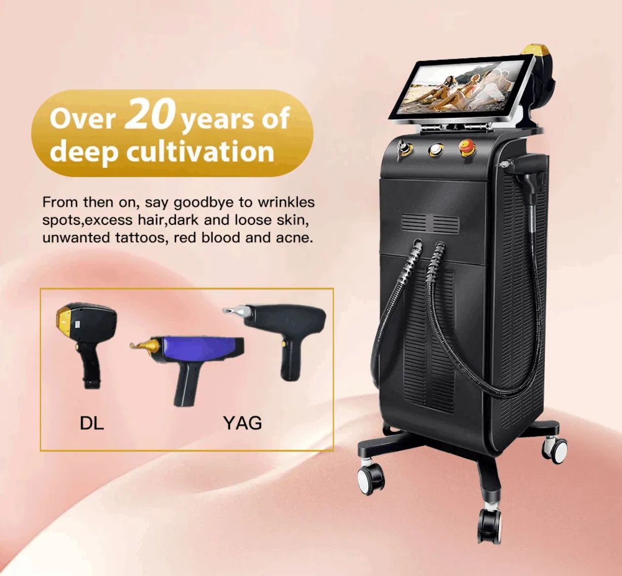 The Most Popular High Power Sapphire Ice Laser IPL Hair Removal Mobile Phone Female Skin Facial Hair Removal and Getting Tattoos YAG Machine