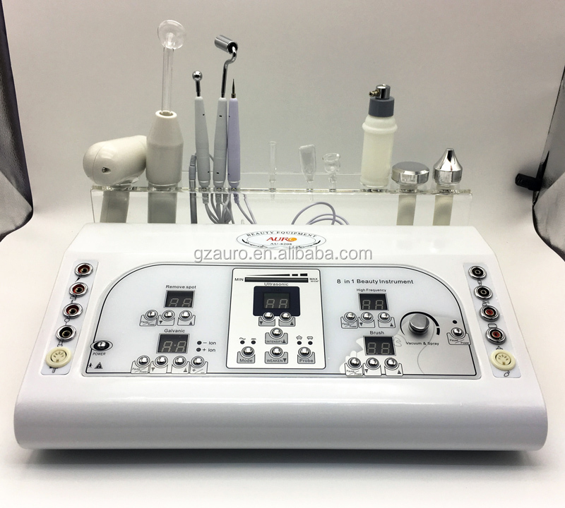 Auro 8 in 1 Cautery Ultrasonido Skin Tightening Vacuum Spray Face Cleaning Brush Galvanic Facial Machine