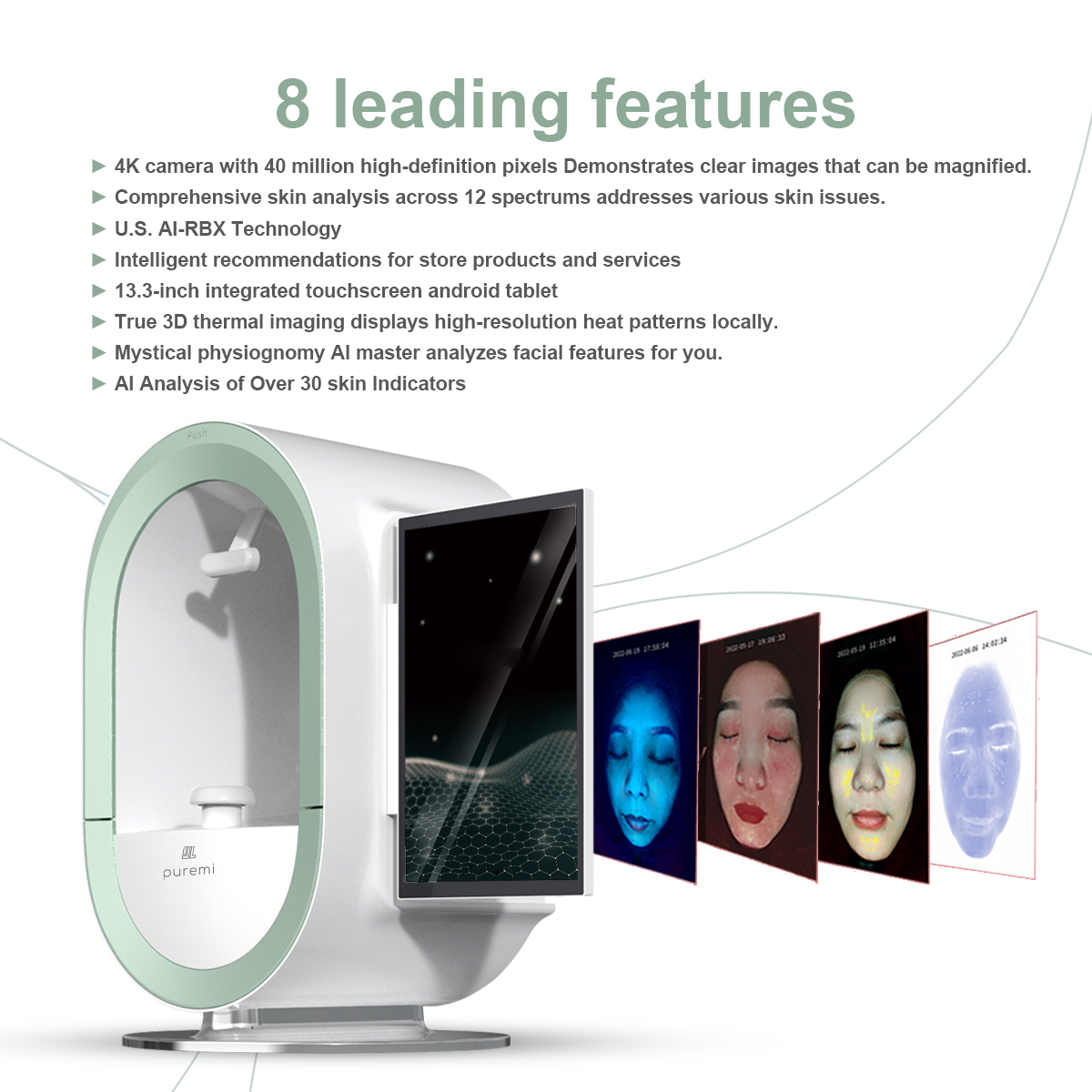 3D AI Face Visia Skin Analysis QR Code for Skin Test Report Skin Analyzer Machine