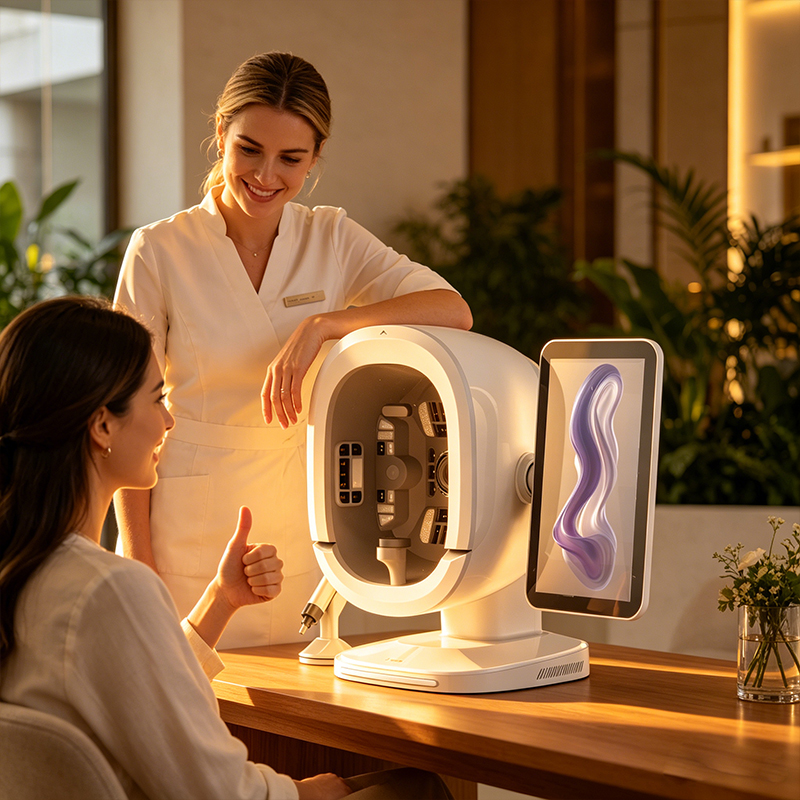 365 Days lowest price 4D AI facial scannerskin analysis machine magic mirror skin analyzer with product recommendation