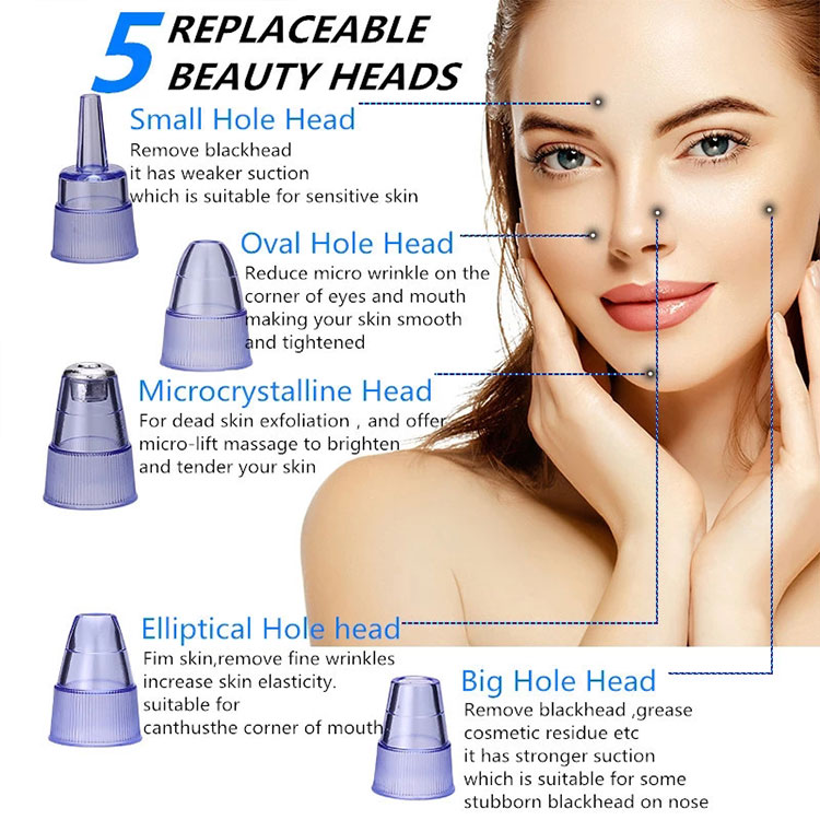 Professional Portable Electric Face Vacuum Suction Blackhead Cleaner Tool Rechargeable Vacuum Blackhead Remover Tools