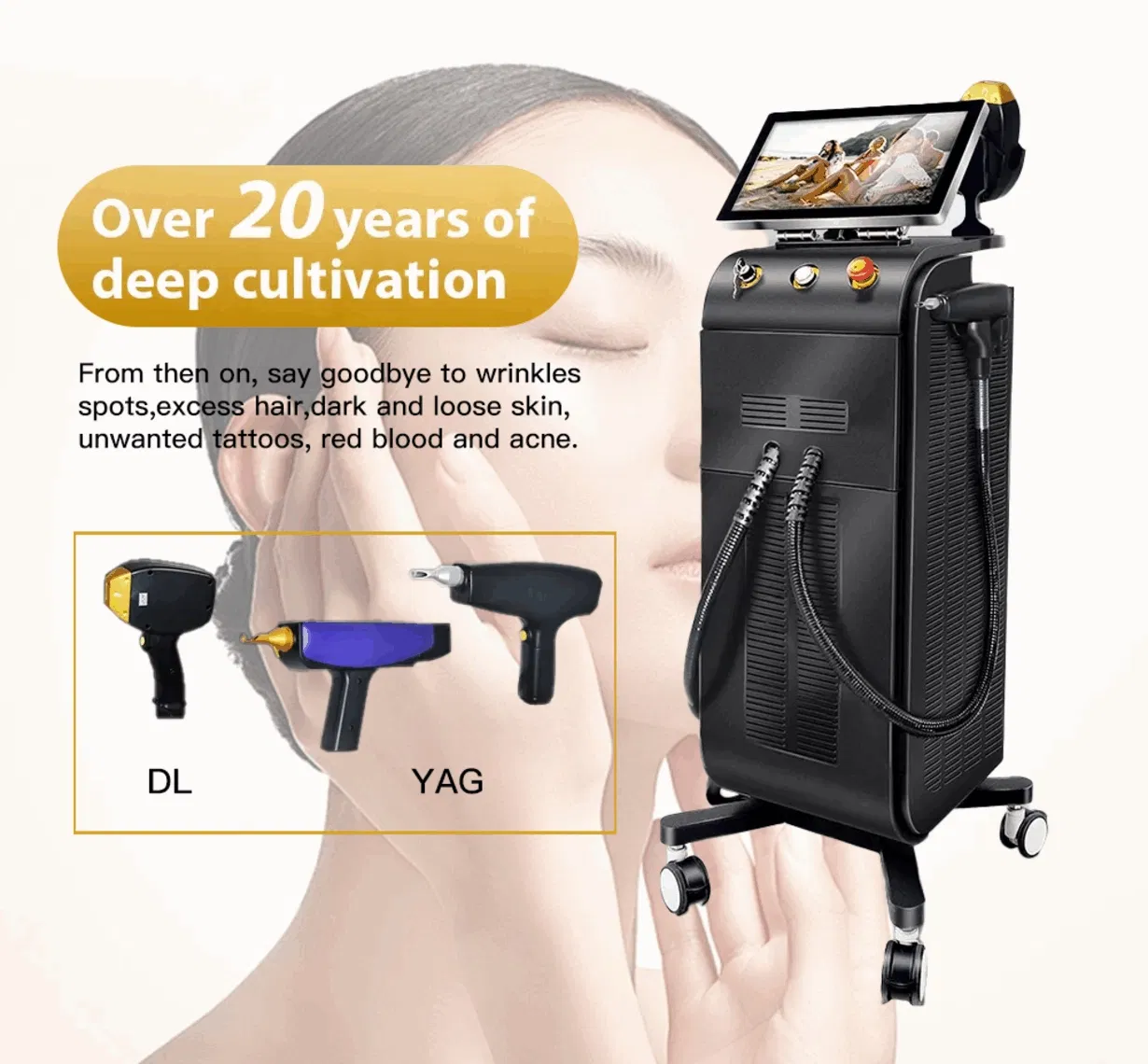 The Most Popular High Power Sapphire Ice Laser IPL Hair Removal Mobile Phone Female Skin Facial Hair Removal and Getting Tattoos YAG Machine