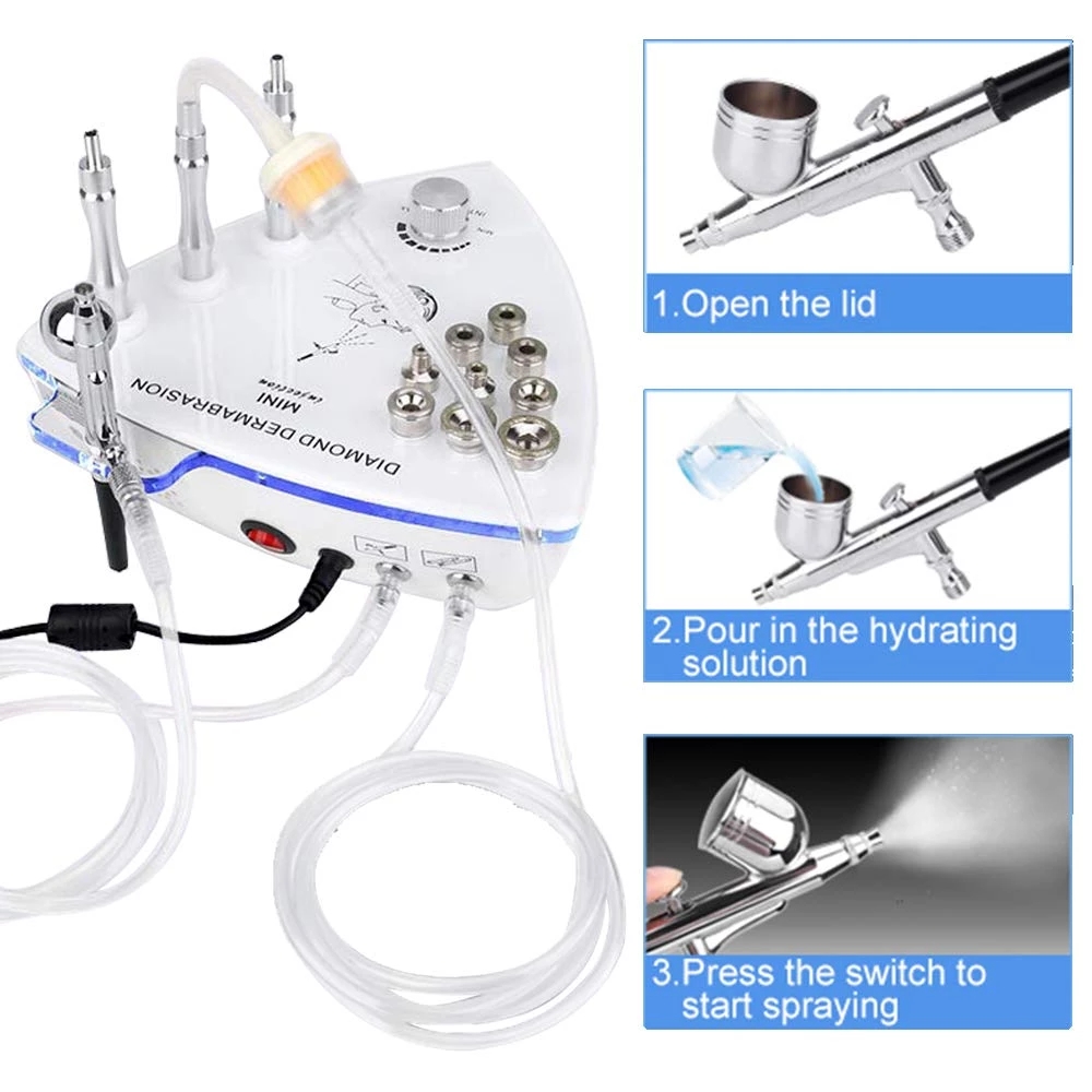 Portable Crystal Dermabrasion Kit Beauty Skin Device 3 in 1 Diamond Tip Microdermabrasion Vacuum Blackhead Facial Machine