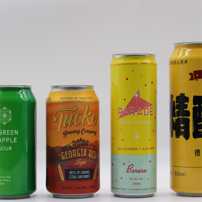 Less Cans Aluminum Beer Wine Soda Can Beverage Packaging Easy Open Ends Customized 200-500ml 7 Colors 2.10mm Tea &amp; Juice