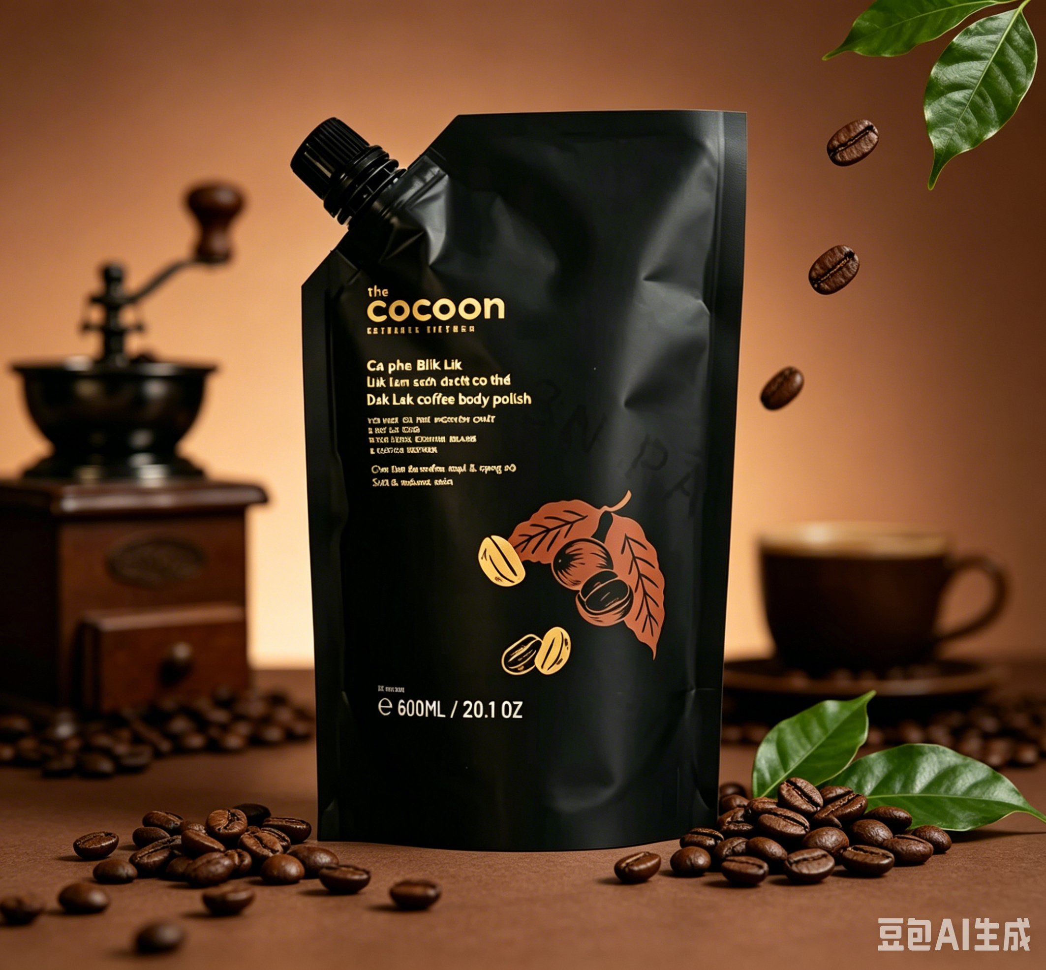 Custom Printed Matte Black Spout Pouch 600ml Stand Up Coffee Body Polish Liquid Juice Packaging For Skincare Cosmetic Storage