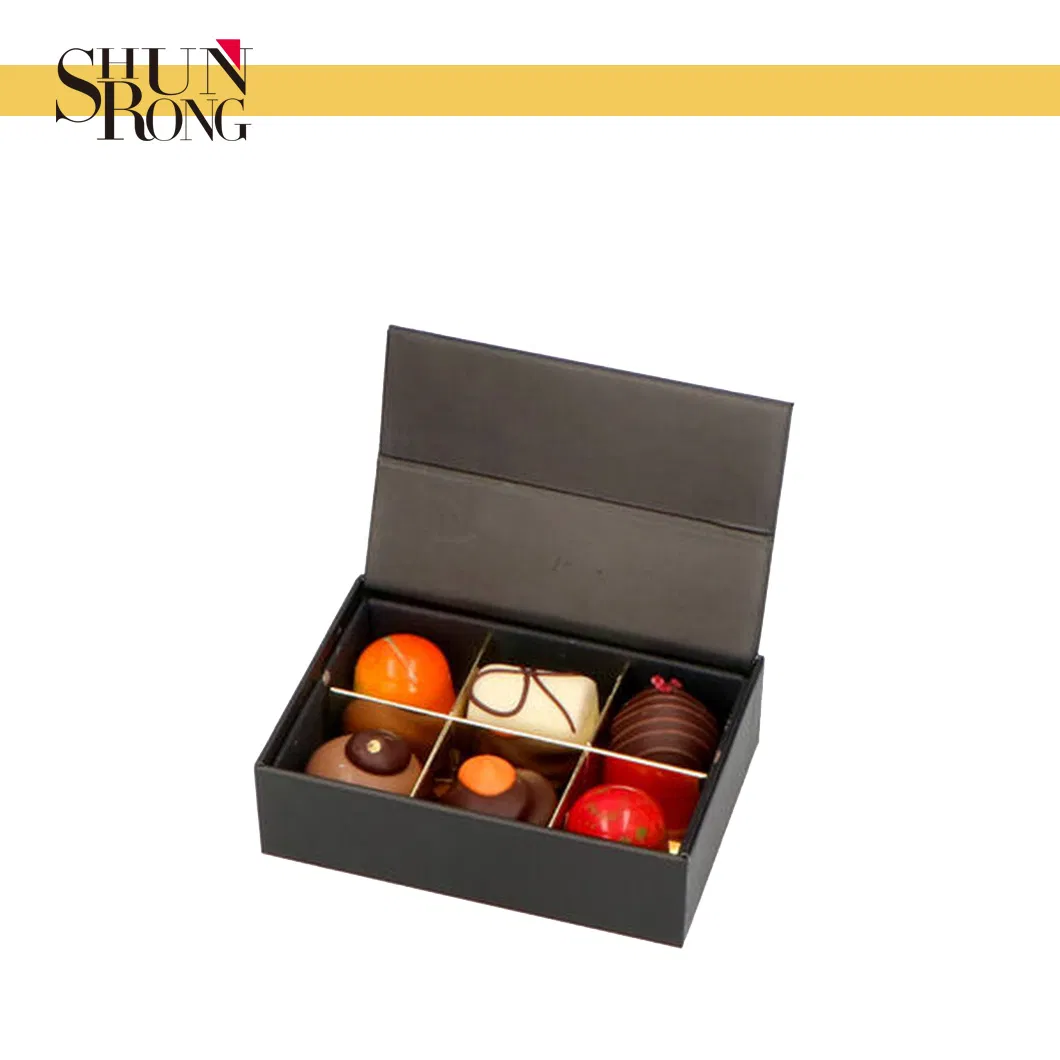 Luxury 6-Piece Chocolate Cardboard Gift Packaging - Black with Golden Paper Dividers