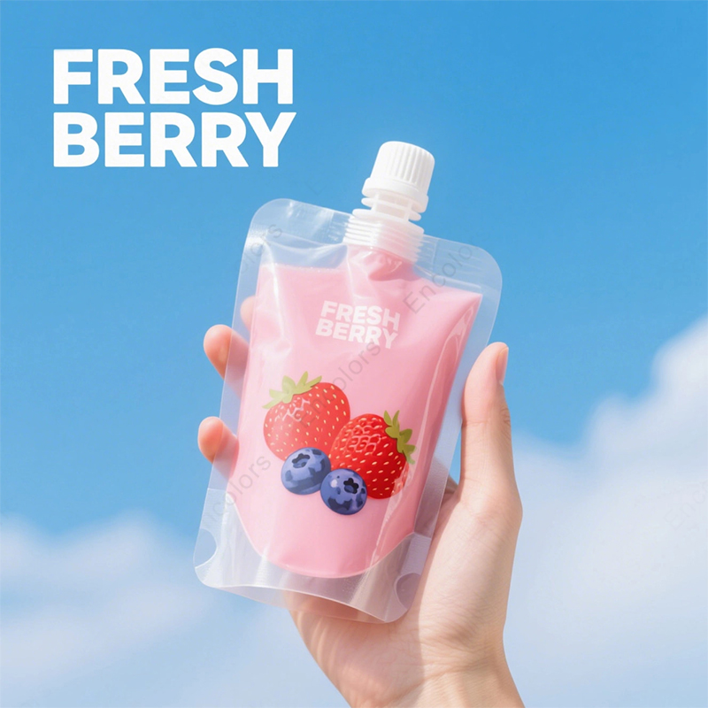 Custom Printed Plastic Refill Liquid Spout Bags Fruit Juice Alcoholic Liquids Reusable Food Stand Corner Mineral Water