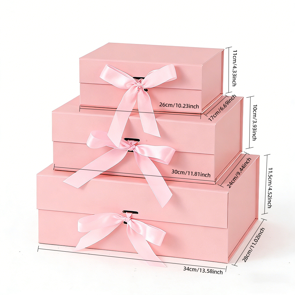 Custom Magnetic Closure Embossing Presentation Box Flap Ribbon Gift Packaging Pink Paper Large Luxury Gift Box