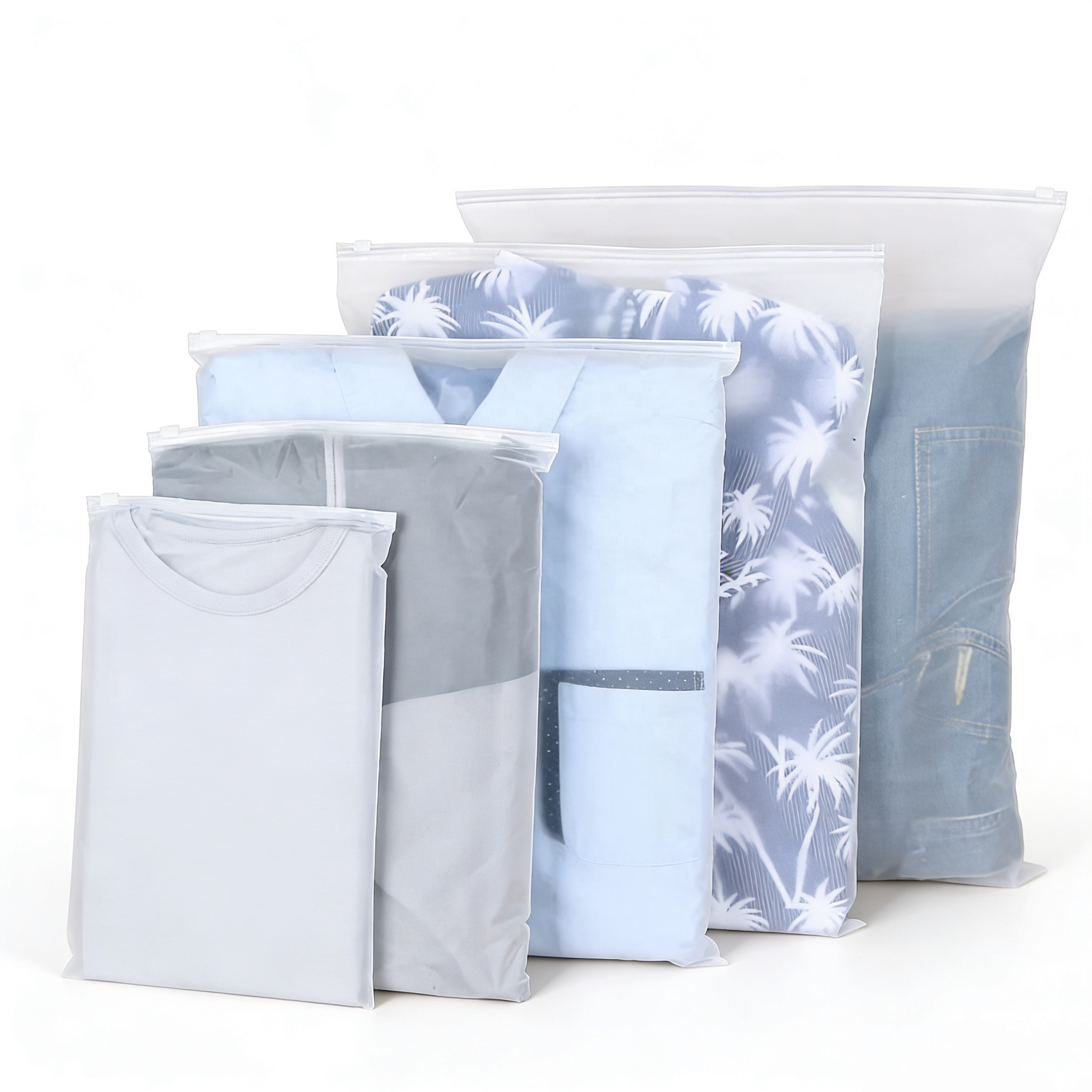 Custom Logo Frosted Zipper Bags, Resealable Plastic Pouches for Clothing, Apparel &amp; T-Shirt Packaging