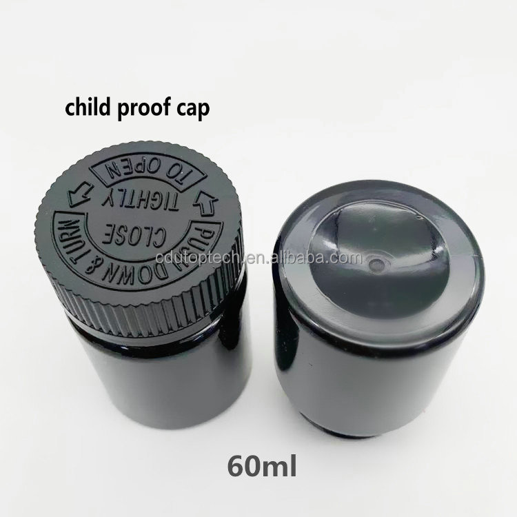 60ml 60cc PET Black White Medicine Pill Bottle with CRC Child Resistant Cap for Vitamin Capsule Supplement Medical Packaging
