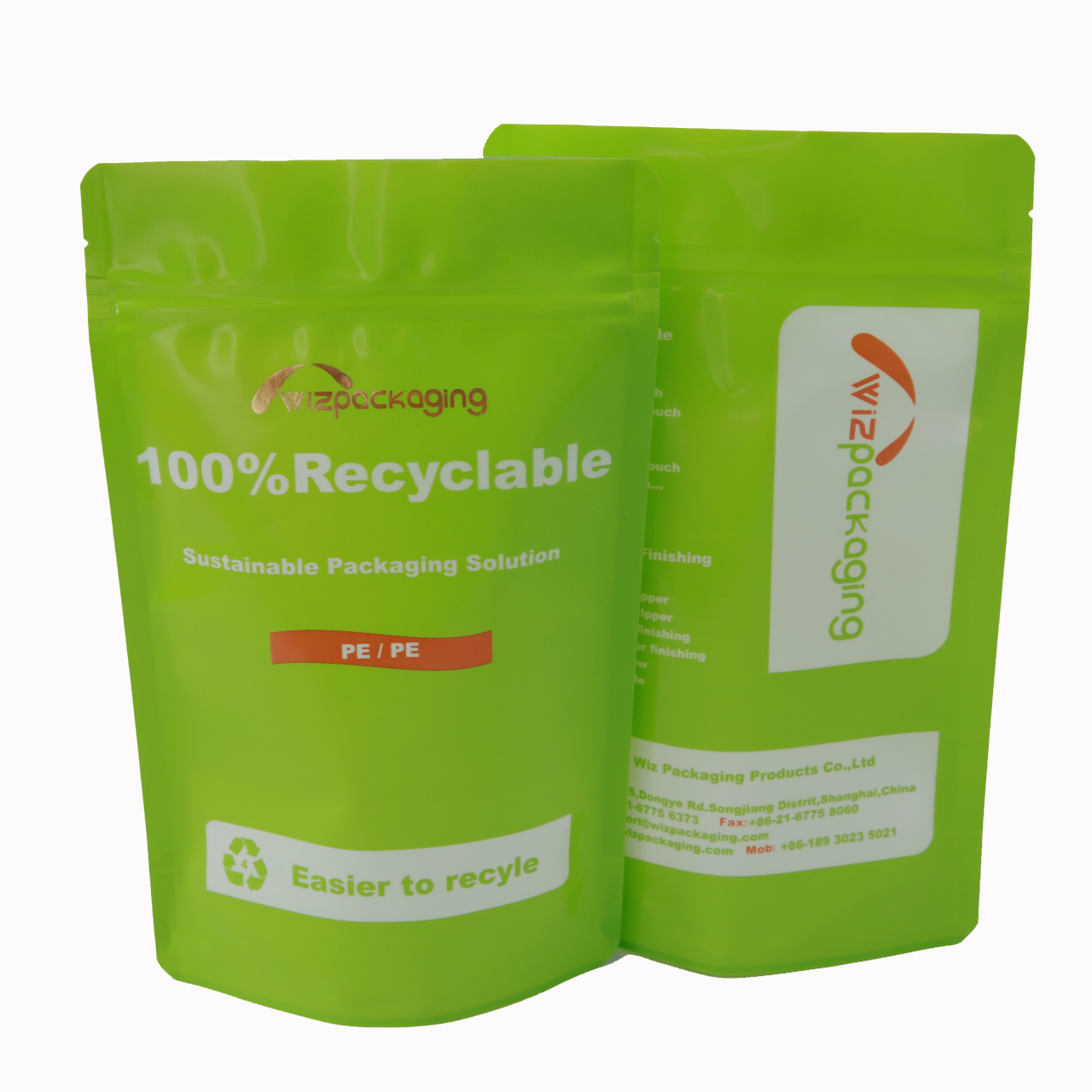100% Recyclable Eco Friendly Gravure Printed Ziplock Stand up Pouch PLA Bags for Pet Food &amp; Snack Use