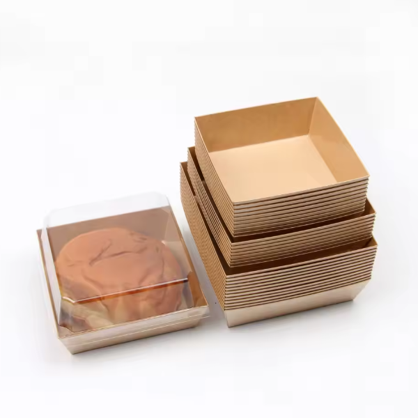 Biopoly Eco-Friendly Biodegradable Kraft Paper Disposable Takeaway Food Packaging with PET Lid for Sushi Dessert Cake