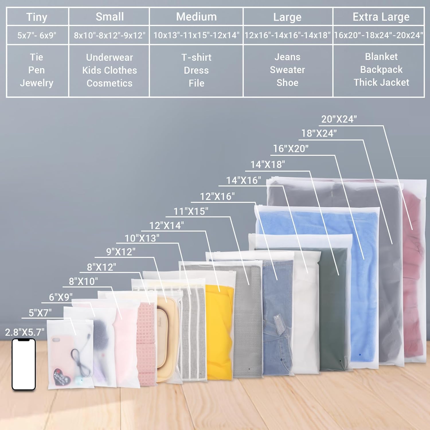 Free Sample Custom White Matte Frosted Zip Seal Ziplock Plastic Packaging Bags for Clothes Storage Space Saver Plastic Bag