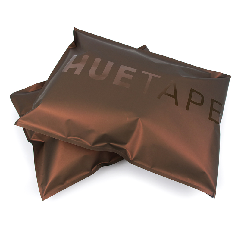 High Quality Custom Clothing Brand Printing Matte Brown Metallic Poly Mailer Shipping Bags With Glossy Logo