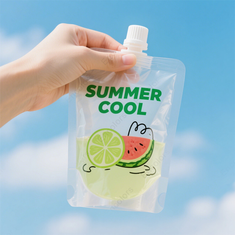 Custom Printed Plastic Refill Liquid Spout Bags Fruit Juice Alcoholic Liquids Reusable Food Stand Corner Mineral Water
