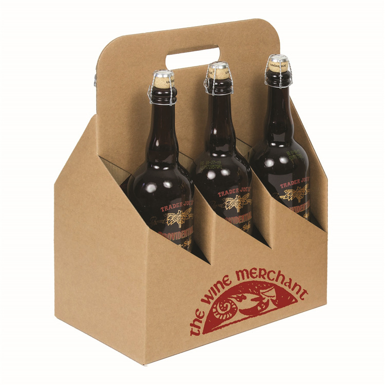 Custom Printed Kraft Paper Portable 350ml 4 Bottles Wine Holder Paper Packaging