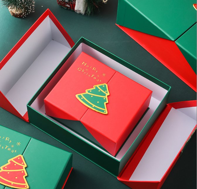 Luxury Christmas Chocolate Gift Box with Gold Foil Stamping Hot Stamp Silver Premium New Year Gift Packaging