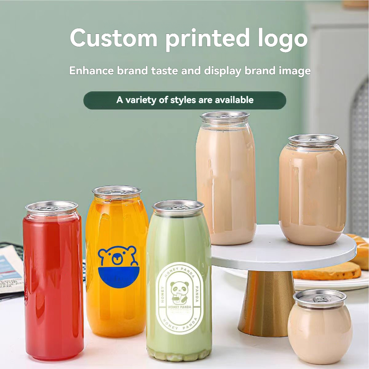 330ML 500ML 600ML 700ML Transparent PET Plastic Easy Open Beverages Can Plastic Jar For Juice Drink Coffee With Aluminum Lid