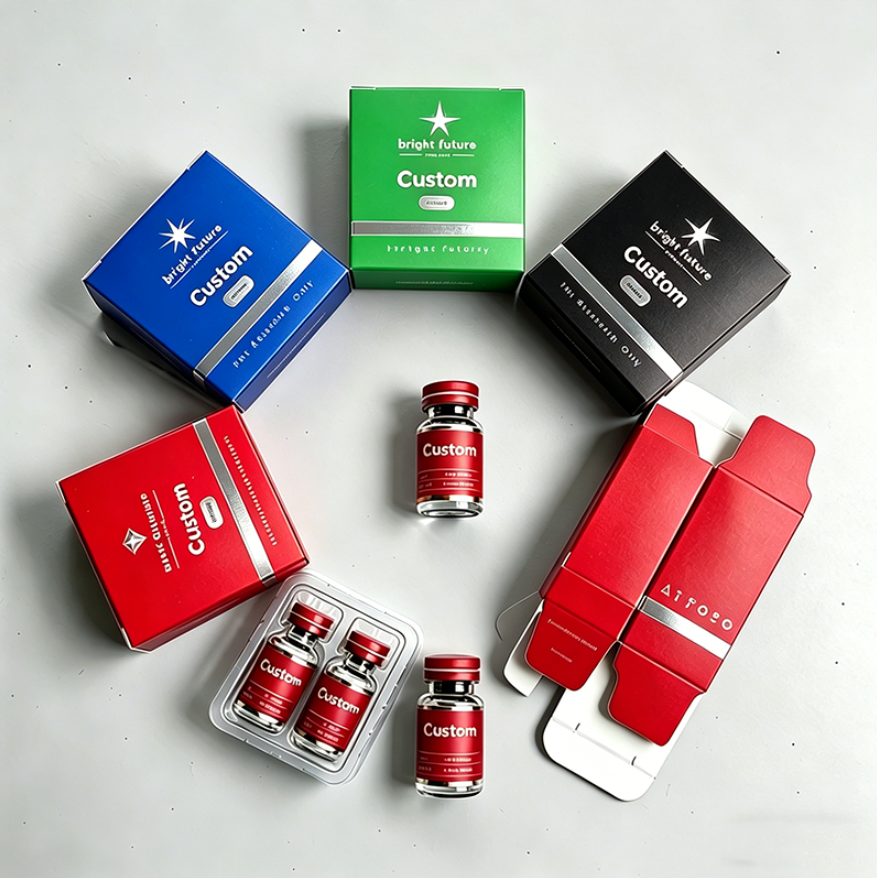 Custom Logo Free Design Waterproof Medicine Packaging 3ml/10ml Label Peptide Box Pill 1pack 2Vials Folders Holographic Box