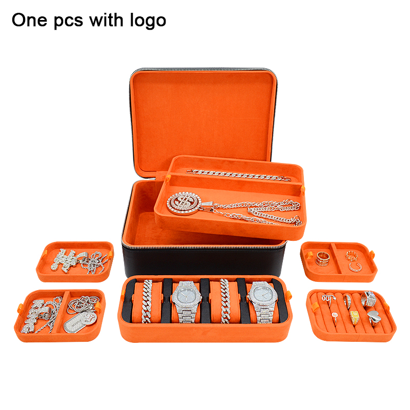 Wholesale Black Portable Travel Icebox Case Organizer Watch Eyeglasses Ring Necklace Leather Luxury Jewelry Box