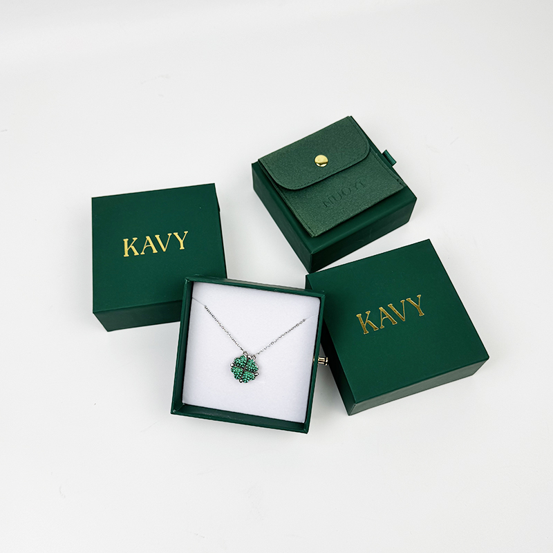 Custom Dark Green Cardboard Paper Sliding Drawer Earring Bracelet Ring Necklace Packaging Jewelry Drawer Box and Bag