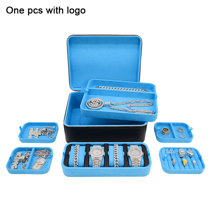 Wholesale Black Portable Travel Icebox Case Organizer Watch Eyeglasses Ring Necklace Leather Luxury Jewelry Box