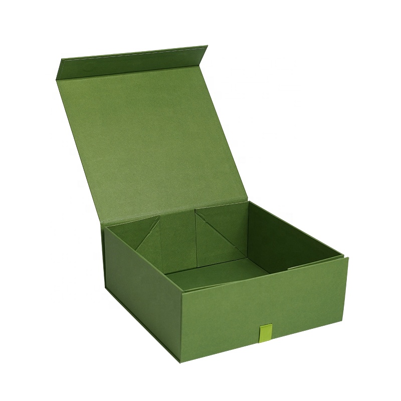 Luxury Green Flap Lid Packaging Rigid Cardboard Custom Folding Boxes Magnetic Closure Gift Box With Ribbon