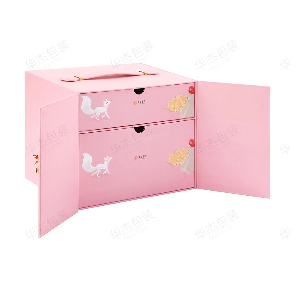 Double-Flap and Drawer Luxury Gift Packaging with Metal Tag for Moon Cake Packing