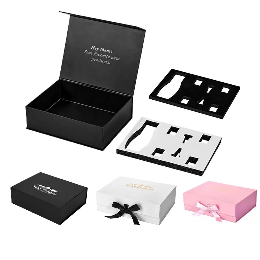 Free Design Custom Material Cardboard Luxury Packaging Folding Magnetic Gift Box With Ribbon