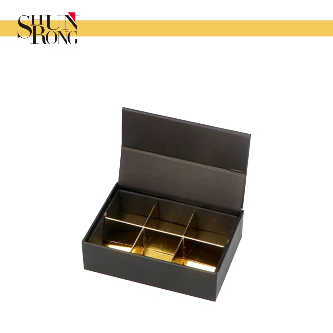 Luxury 6-Piece Chocolate Cardboard Gift Packaging - Black with Golden Paper Dividers