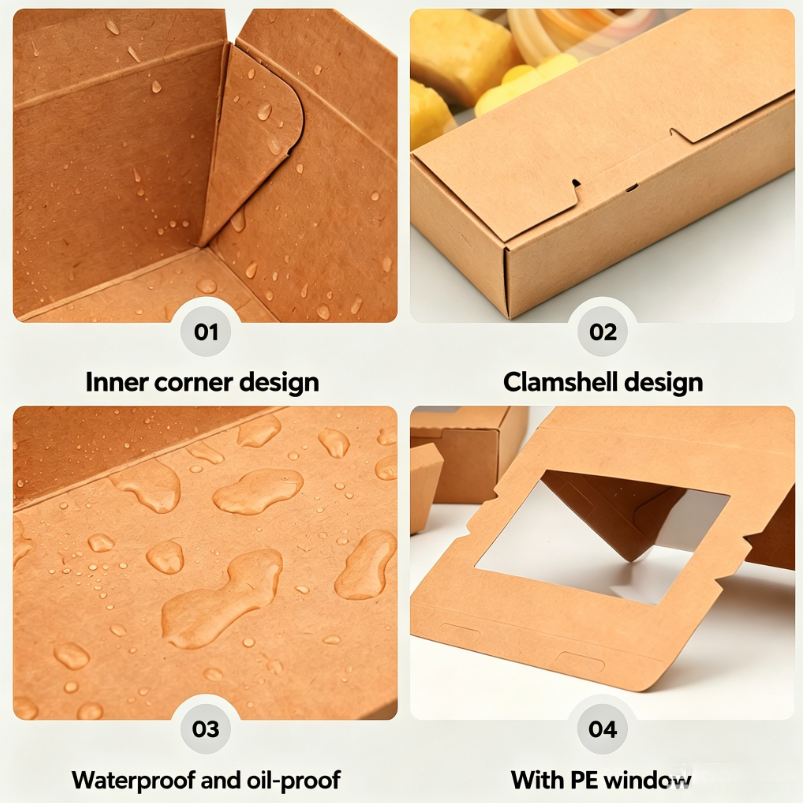 Eco Friendly Biodegradable Food Containers Compostable Takeaway Boxes Kraft Paper Food Box Sustainable Packaging