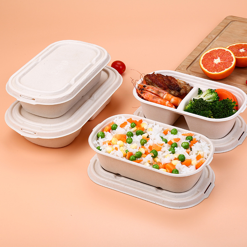 Eco Food Packaging Boxes Biodegradable 1000ml White Lunch Boxes With Lid Disposable Bento Food Container Boxes