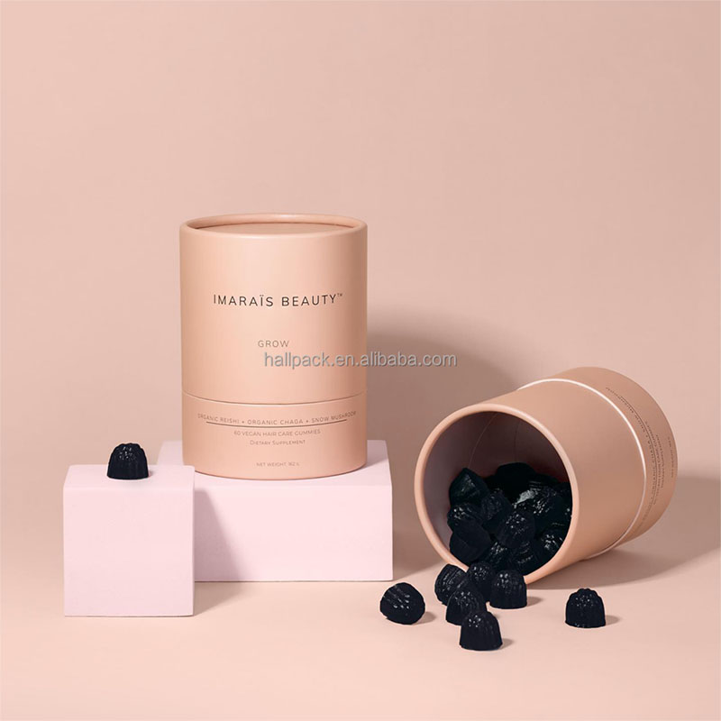 Biodegradable Food Grade Paper Tube Packaging For Gummies Supplements Vitamin Pills Luxury Cylinder Box Custom Printed JarSS