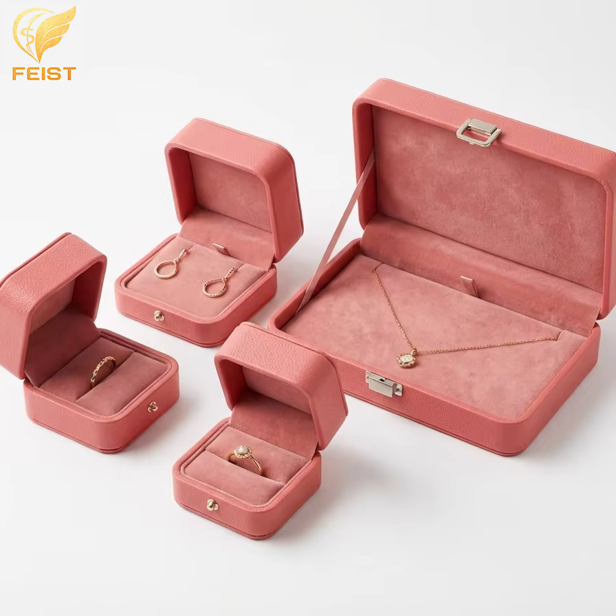 Custom Logo PU Leather Jewelry Box Rectangle Gift Display Organizer Holder Rings Necklaces Earrings Bracelets Modern Feist Brand