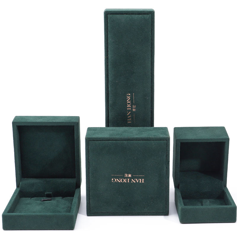 Wholesale Luxury Necklace Bracelet Earring Ring Packaging Jewellery Set Box Custom logo Premium Velvet Green Jewelry Box
