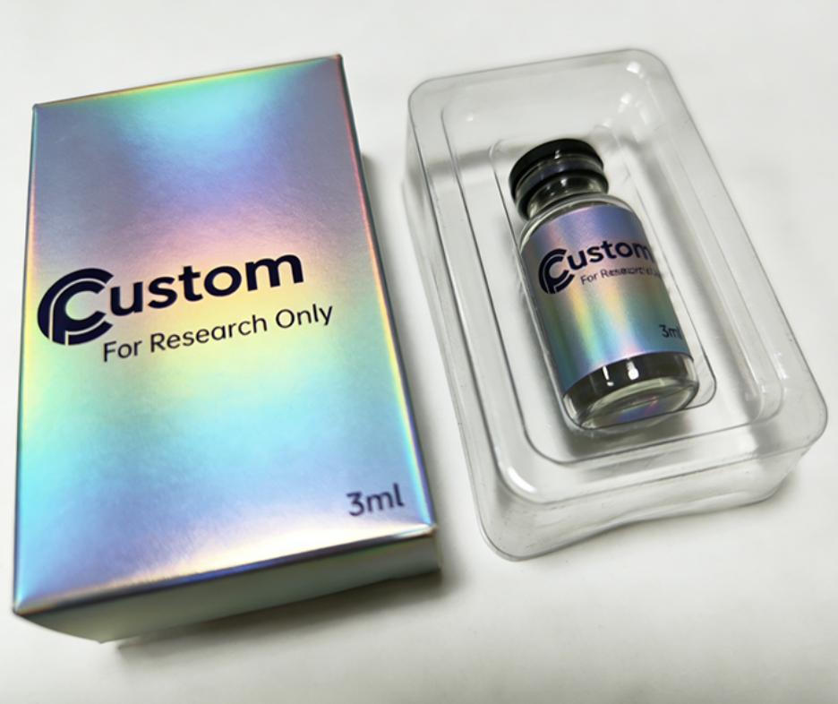 Custom Logo Waterproof Medicine Packaging 2ml/3ml/10ml Label And Peptide Box 1pack 2Vials Plastic Tray Holographic Box