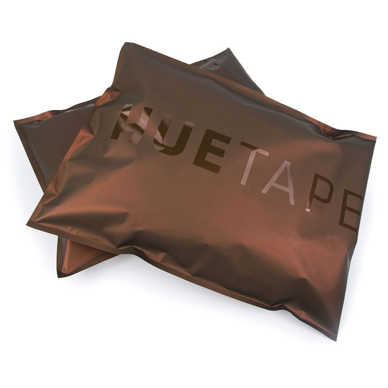 High Quality Custom Clothing Brand Printing Matte Brown Metallic Poly Mailer Shipping Bags With Glossy Logo