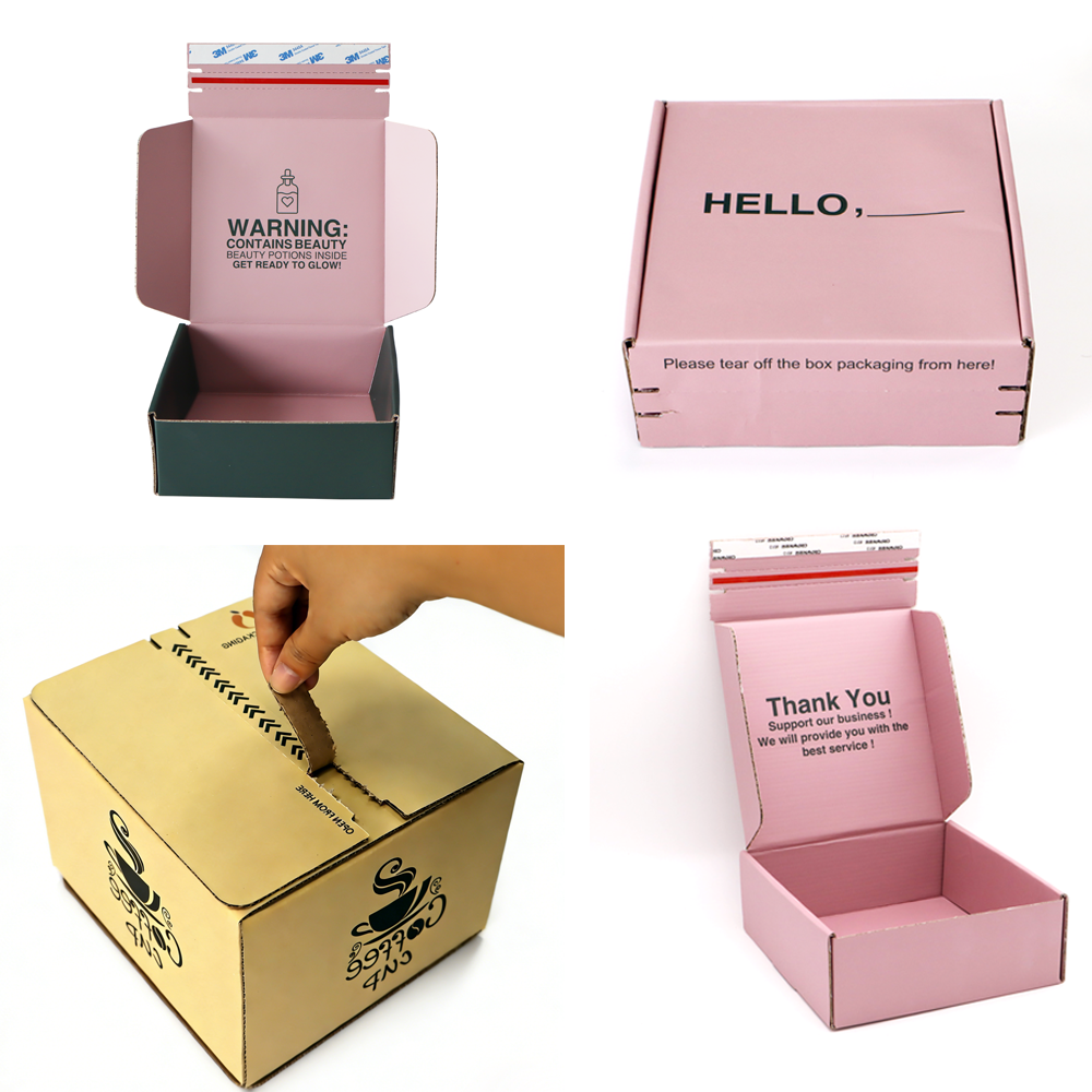 Free Sample Tear off Pink Shipping Box Cardboard Paper Mailing Box With Tear Strip