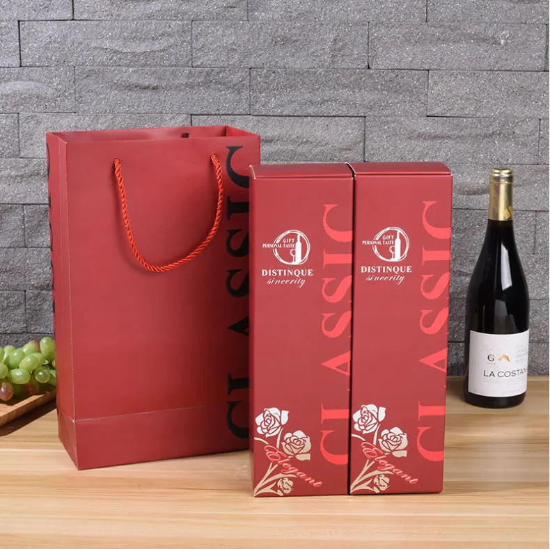 Custom Double and Single Red Wine Corrugated Paper Golden Hot Stamping Luxury Cardboard Paper Magnetic Liquor Gift Packaging Box