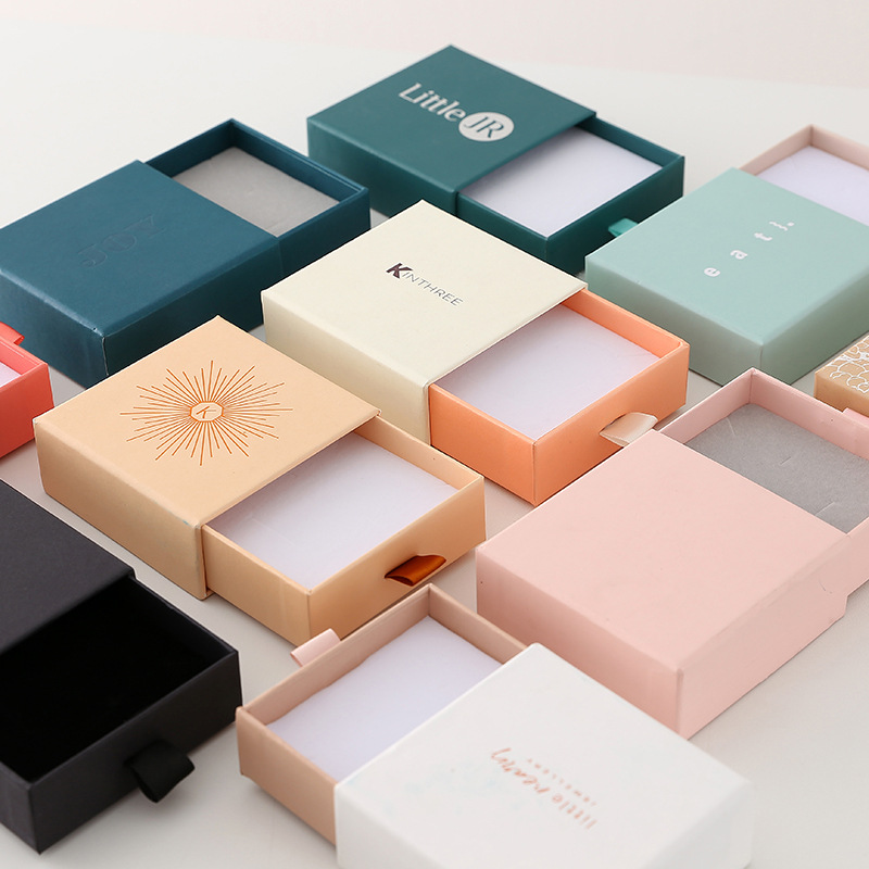 Unique Luxury Custom Logo Slide Embossed Lamination Cardboard Paper Storage Gift Jewellery Drawer Packaging Jewelry Box