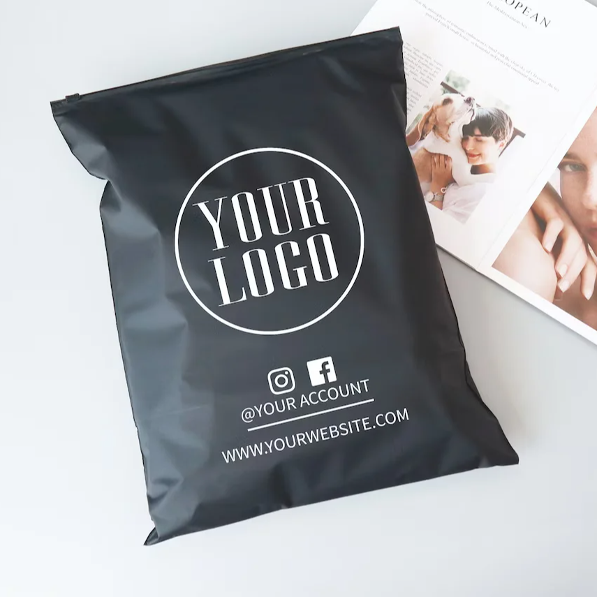 Custom Clothes Packaging Zip Lock Bag Biodegradable Matt Black Frosted PVC PE Plastic Clothing Ziplock Zipper Bag With Logo
