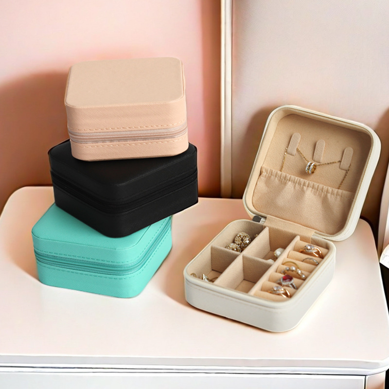 Portable Jewel Display Case Pu Leather Travel Jewelry Storage Box Custom Earrings Ring Organizer Packaging Cases For Gifts