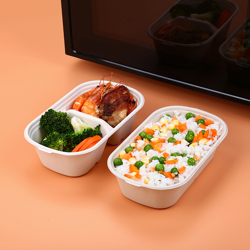 Eco Food Packaging Boxes Biodegradable 1000ml White Lunch Boxes With Lid Disposable Bento Food Container Boxes