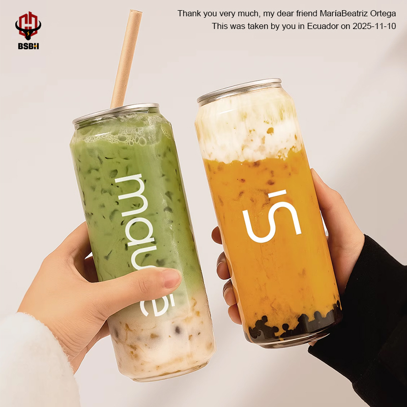 BSBH 330ml Custom Logo Coffee PET Can With Lid 500ml Bubble Tea Pet Plastic Cans