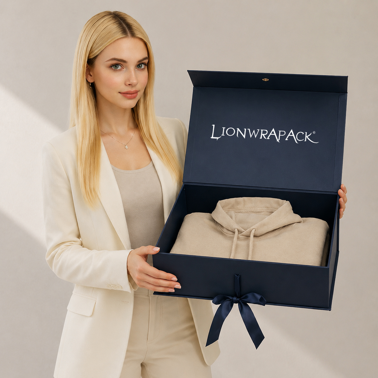 Lionwrapack Custom Luxury Gift Box with Ribbon Foldable Apparel Packaging Personalized Clothing Premium Packaging Box