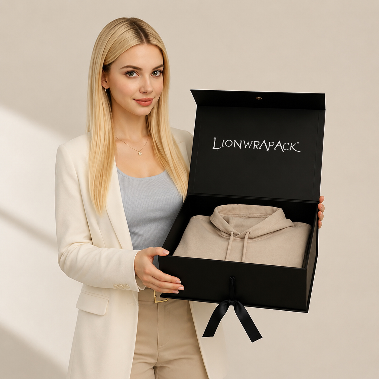 Lionwrapack Custom Luxury Gift Box with Ribbon Foldable Apparel Packaging Personalized Clothing Premium Packaging Box