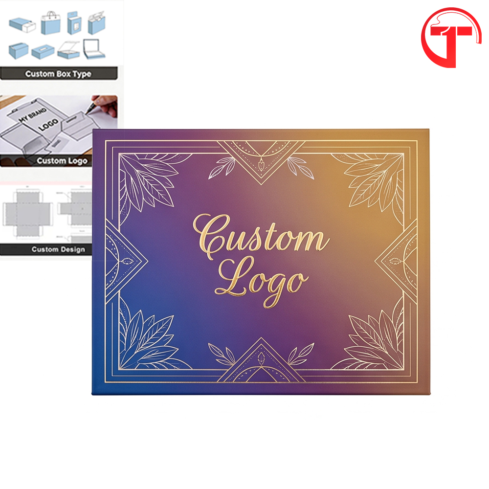 Closure Magnetic Waterproof Luxury Recycled Rigid Cosmetic Boxes Gift Jewelry Packaging Box Custom Ribbon Gradient Ramp Design