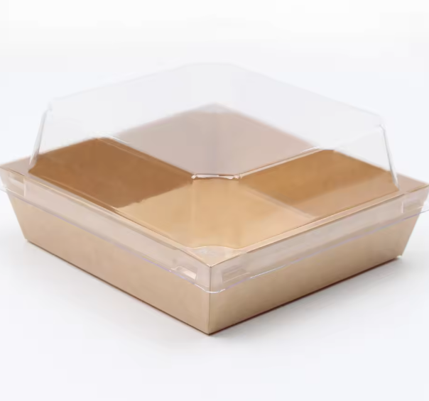 Biopoly Eco-Friendly Biodegradable Kraft Paper Disposable Takeaway Food Packaging with PET Lid for Sushi Dessert Cake