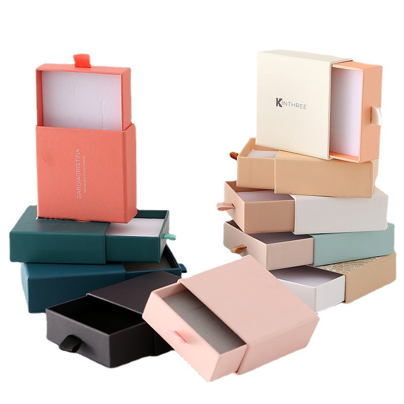 Unique Luxury Custom Logo Slide Embossed Lamination Cardboard Paper Storage Gift Jewellery Drawer Packaging Jewelry Box